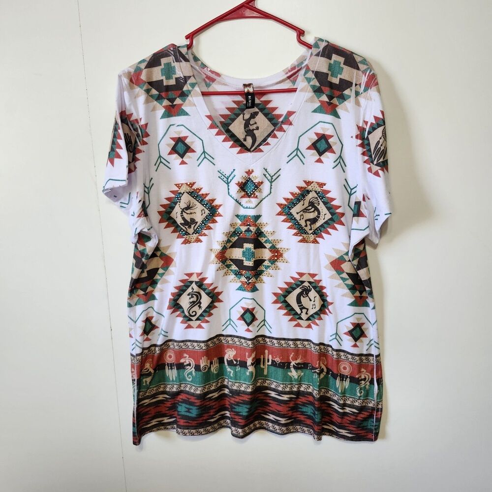 Big Bang Clothing 2XL Aztec Southwestern Kokopelli Top Multicolor Boho